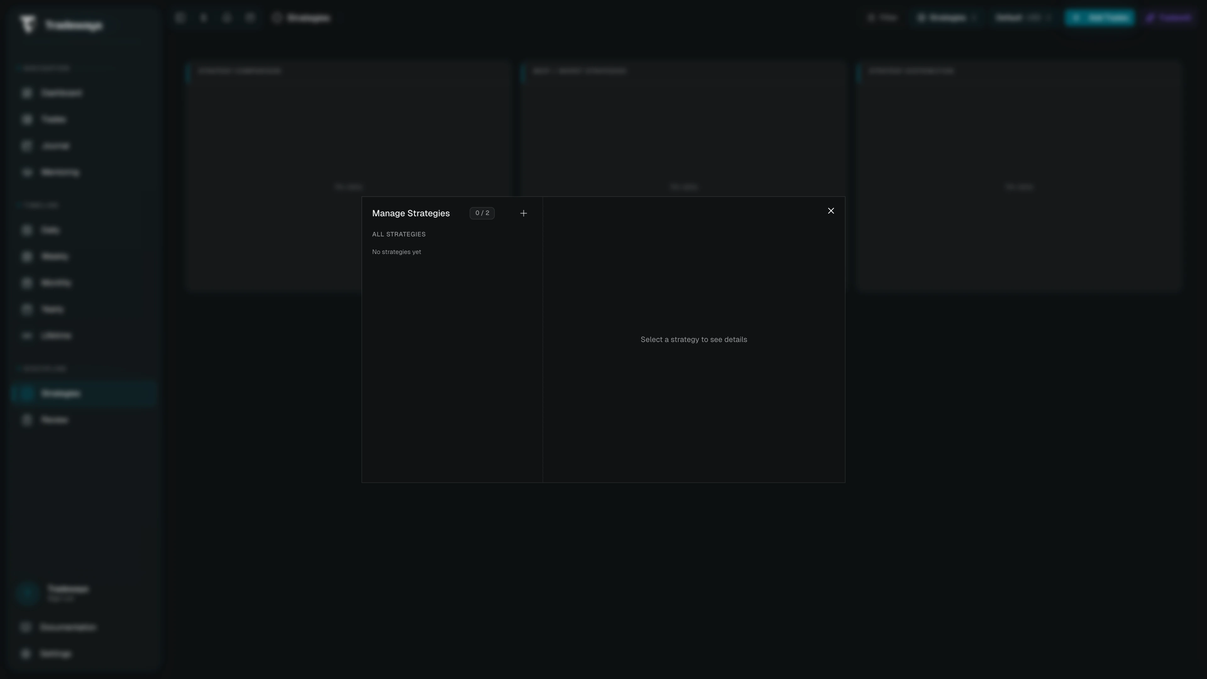 Manage strategies modal with favorites, personal, and locked sections