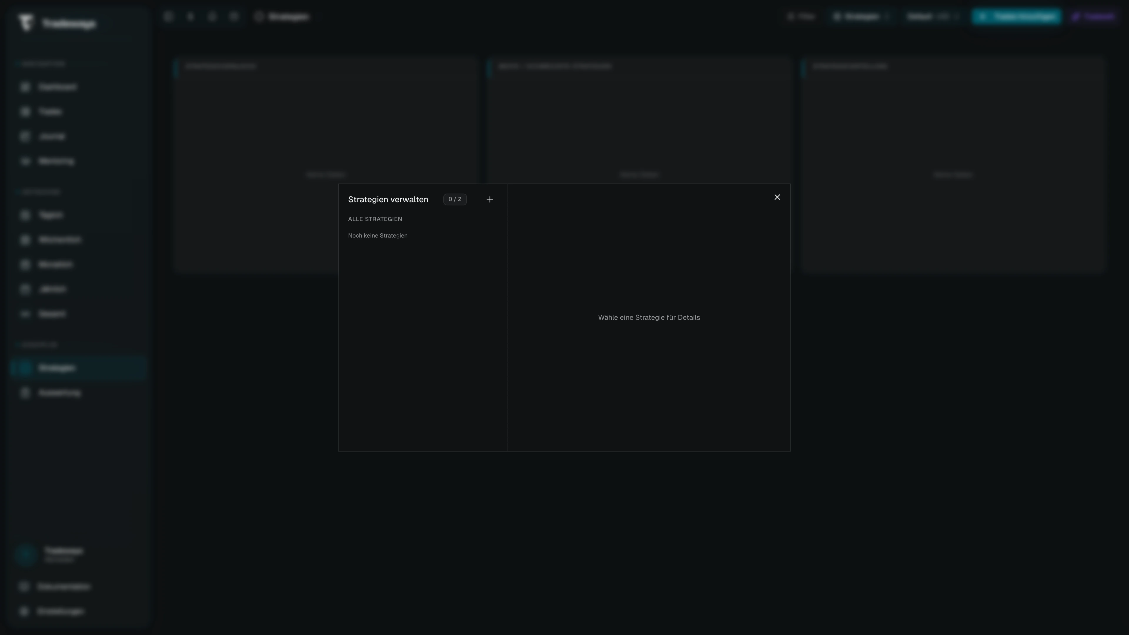Strategien-verwalten-Modal mit Favoriten, persönlichen und gesperrten Bereichen