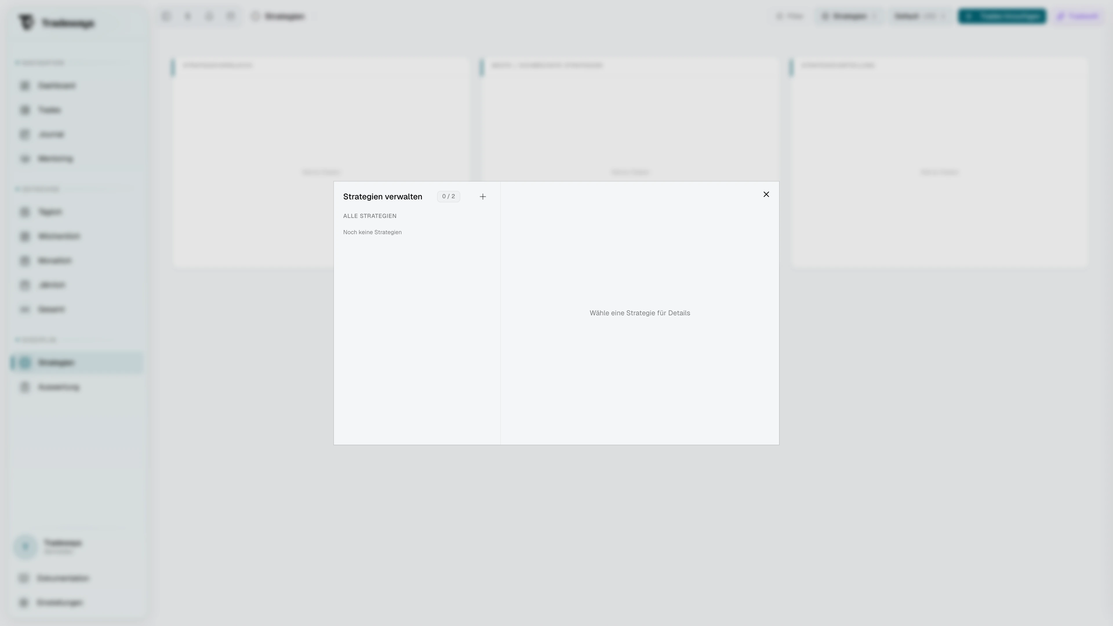 Strategien-verwalten-Modal mit Favoriten, persönlichen und gesperrten Bereichen