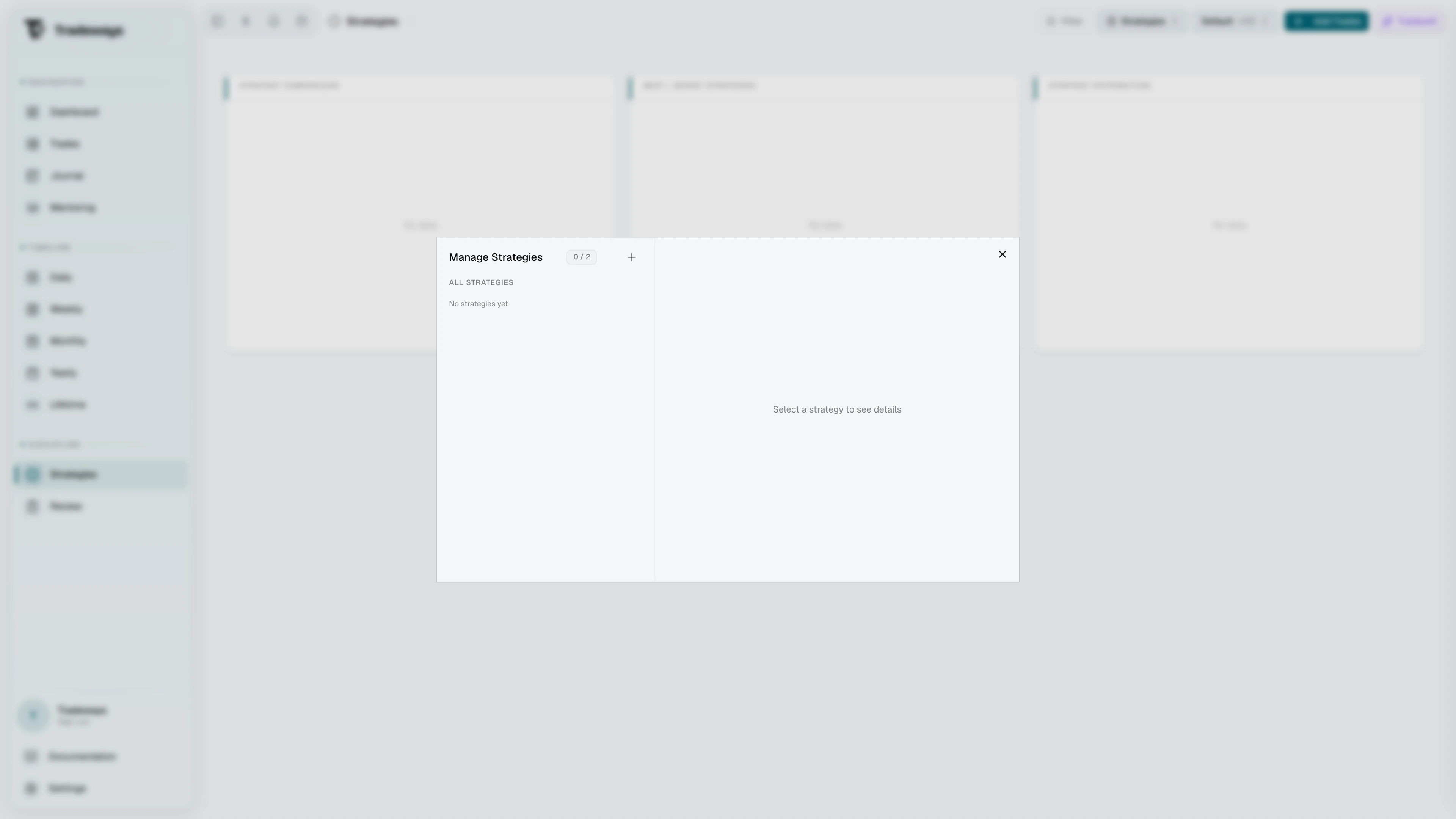 Manage strategies modal with favorites, personal, and locked sections