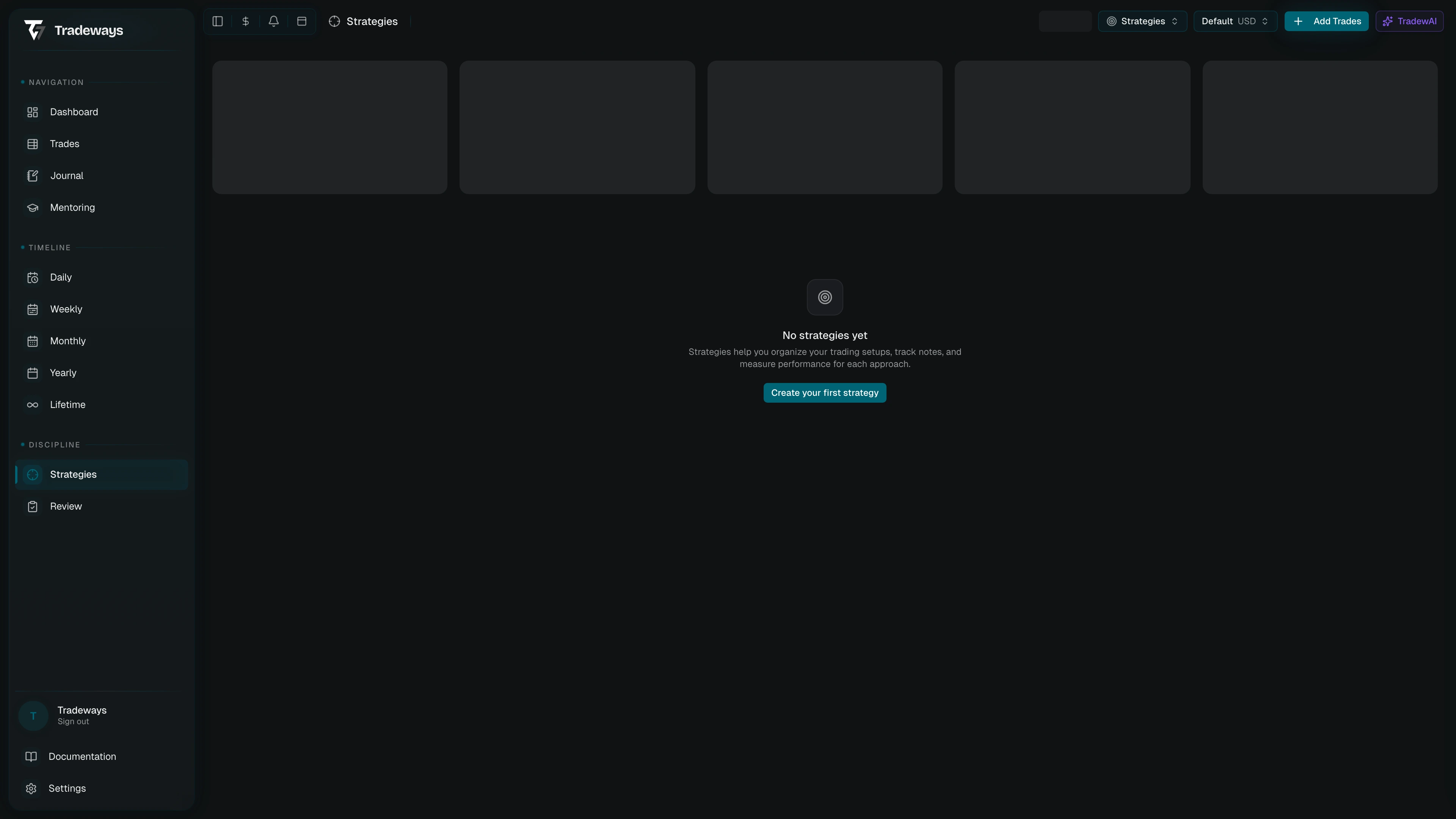 Strategies page with notes editor and rules panel