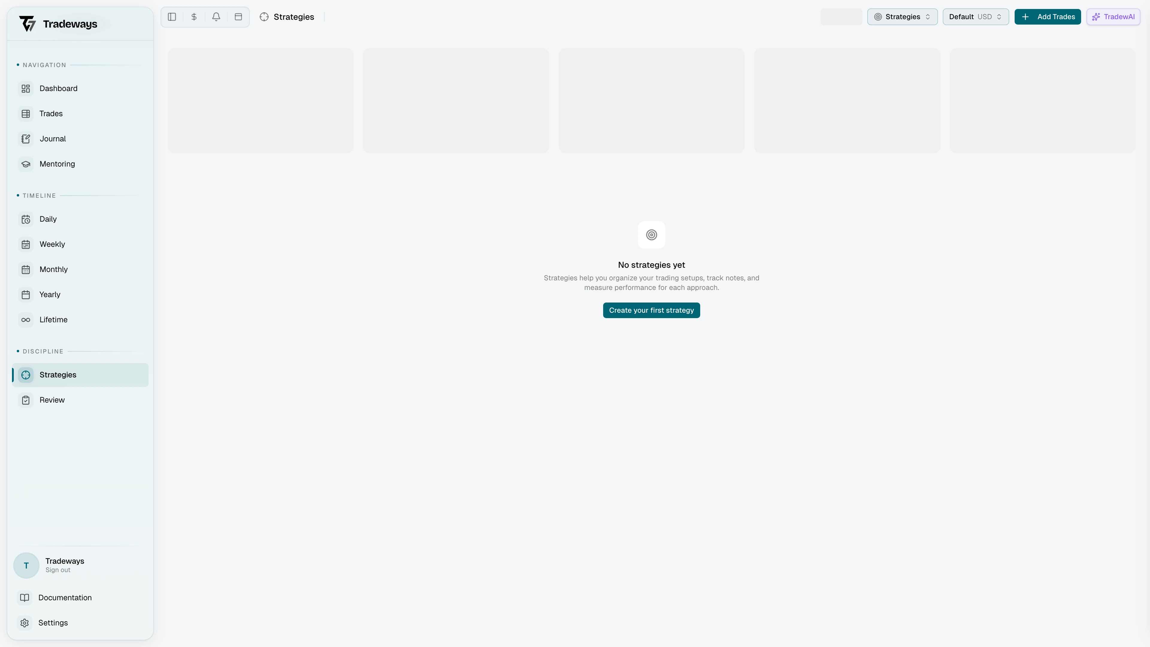 Strategies page with notes editor and rules panel